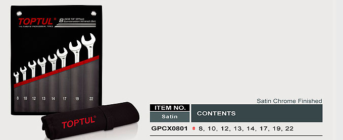 Bộ cờ lê đầu tròn đầu hở 15 độ 8 món toptul GPCX0801