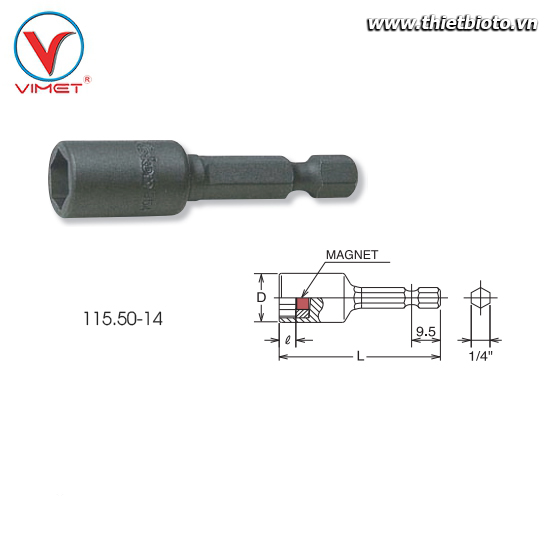 Đầu khẩu lục giác 14mm Koken 115.50-14