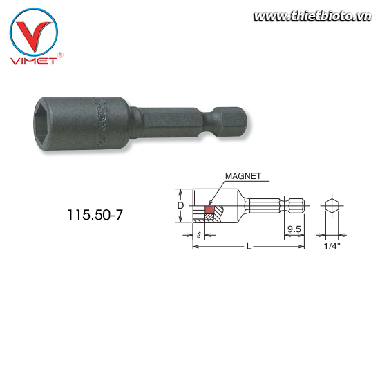Đầu khẩu lục giác 7mm Koken 115.50-7
